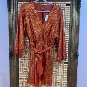 Anthropologie Orange Sequin Dress Size Small NWT